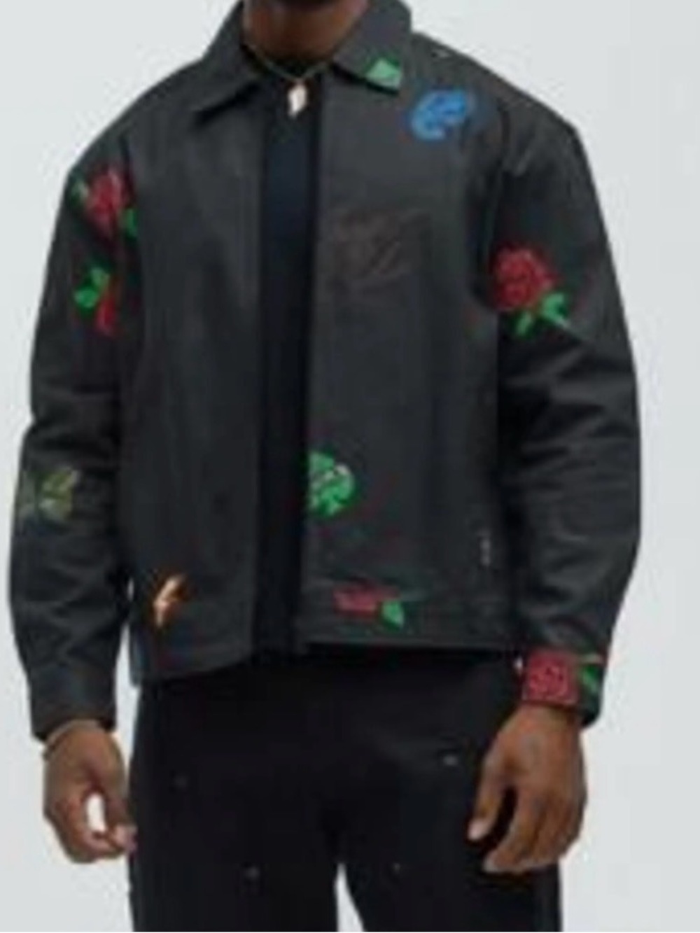 Men's Black Floral-Accent Jacket